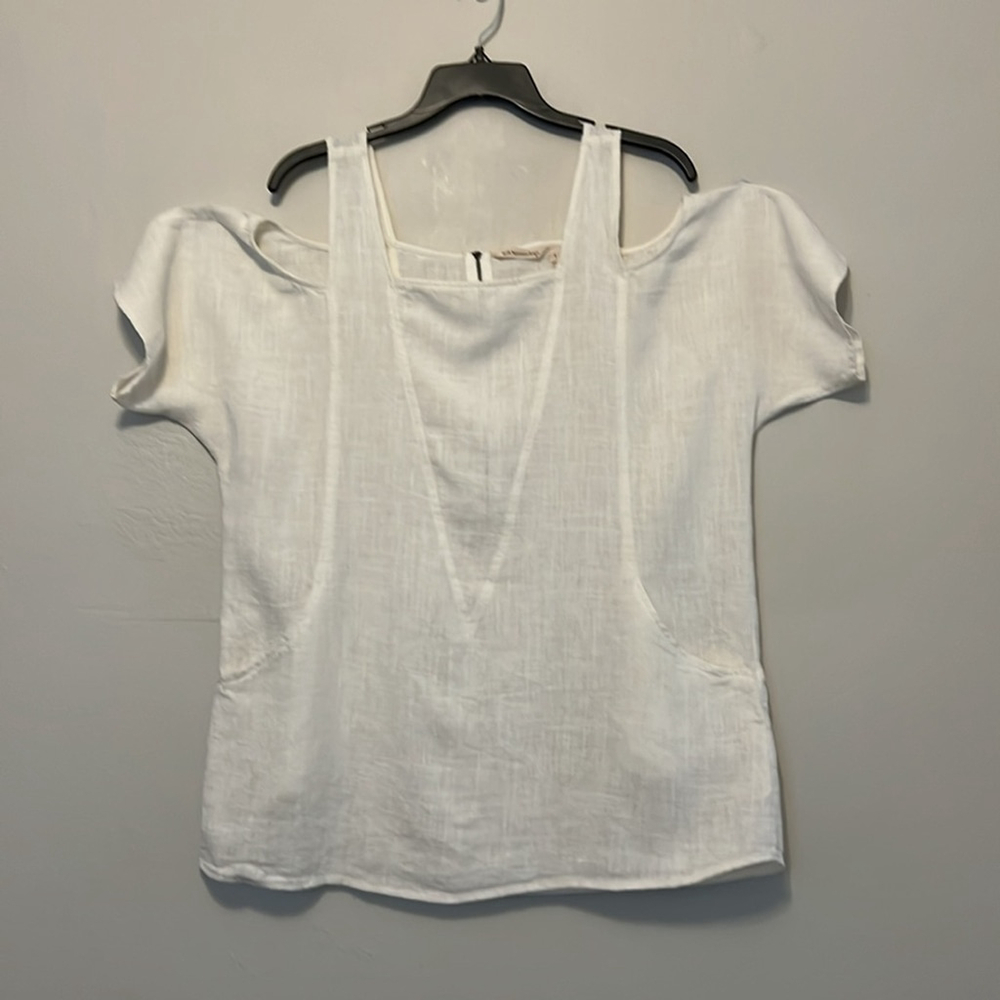 Soft Surroundings Sunset Tunic Cold Shoulders White Beachy Blouse Linen Sz Small